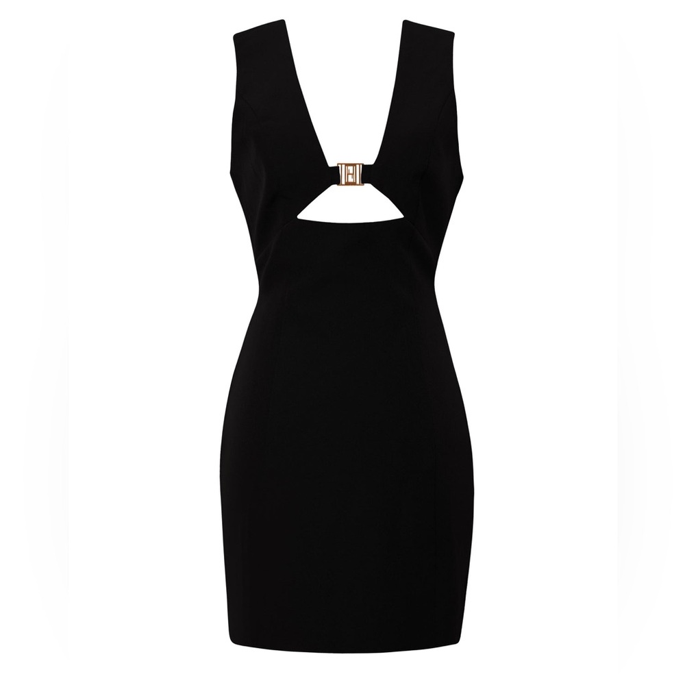 Priceless Black Cutout Mini Dress Gold Hardware V-Neck Sleeveless Cocktail S - Picture 4 of 7